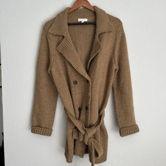 Tory Burch Long Sleeve Belted Coat Cardigan Wool Alpaca Size XL Brown - Picture 1 of 9